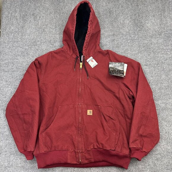 Carhartt Jacket Mens XL Dark Red Hooded Canvas Quilt Lined J130 DKR Logo Y2K NEW
